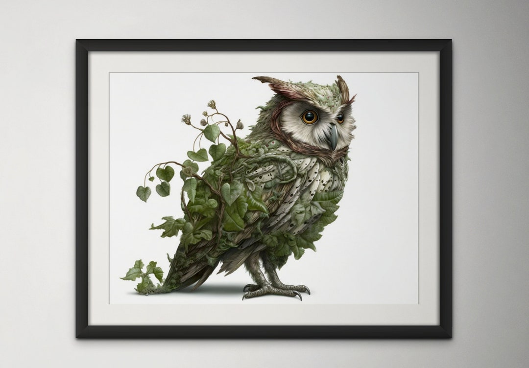 Great Horned Owl Print Botanical Wildlife Digital Art Print Printable