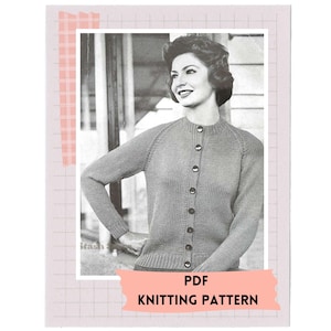 PDF Digital Pattern • Raglan Cardigan With Two Neckline Options • Vintage Knitting Pattern