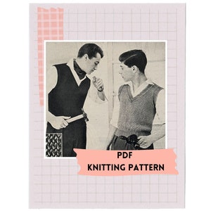 PDF Digital Pattern • 1950s Pullover Sweater Vest • Two Stitch Options • Vintage Knitting Pattern