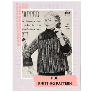 1950s Two Colour Boxy Jacket Vintage Knitting Pattern - PDF Digital Pattern