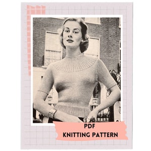PDF Digital Pattern • 1950s Ladies Ribbed Yoke Jumper • Vintage Knitting Pattern