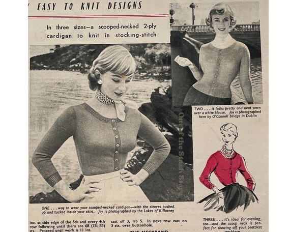 PDF Digital Pattern • 1950s 2 Ply Scooped Neck Cardigan • Vintage  