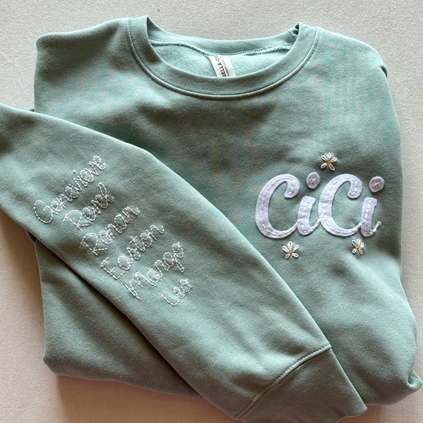 Custom Hand Embroidered Sweatshirt; Felt Name; Custom Bella Canvas Sweatshirt