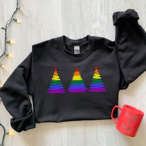 LGBTQ Christmas Sweatshirt, LGBTQ Christmas Trees Sweatshirt, Gay Pride Christmas Sweatshirt