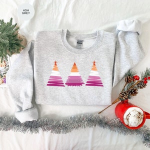 LGBTQ Christmas Sweatshirt, Lesbian Christmas sweatshirt, Lesbian Christmas tree trio sweatshirt