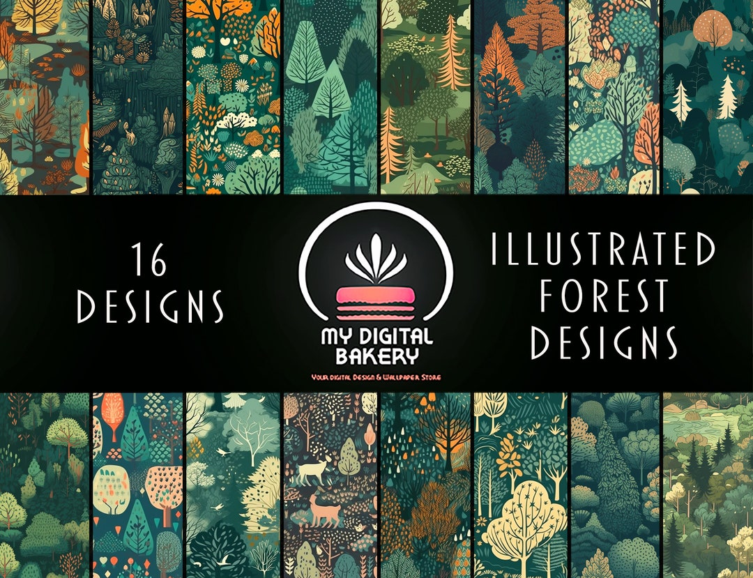 Illustrated Forest Patterns Digital Paper - SEAMLESS - 16 Designs ...