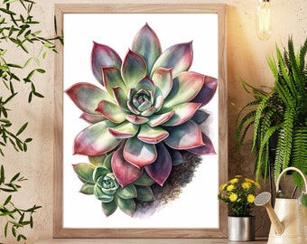 Descarga digital de arte de pared suculenta / Póster suculento de acuarela / Arte de pared imprimible / Arte de pared botánico / Decoración del hogar / Decoración de pared de primavera