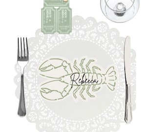 Kaartsjabloon Coastal Lobster Place | Bewerkbare bruiloft naamkaart | Nautische tafelsetting | Afdrukbaar receptiedecor | Direct downloaden