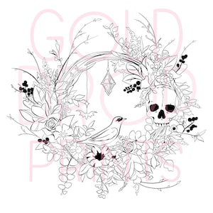 Halloween Wreath coloring page and PNG/ Fall coloring page /coloring sheet / printable / fall png/ Halloween png