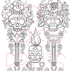 Coloriage Sugar Skulls / Dia De Los Muertos / imprimable / Automne png