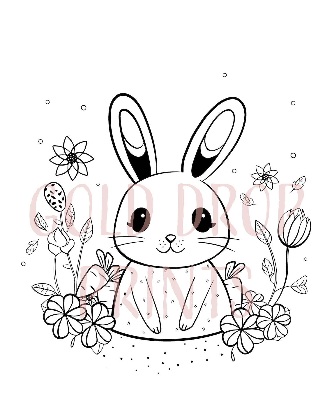 Spring Bunny Coloring Page, Cute Floral Rabbit (digital Download PNG ...