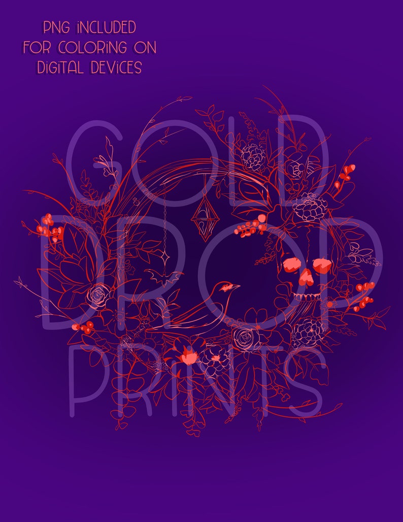 Halloween Wreath Coloring Page and PNG/ Fall Coloring Page Etsy