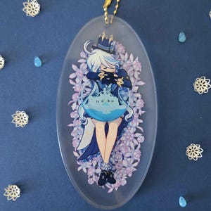 Furina and Focalors blue liquid shaker charm | Fontaine 3d acrylic keychain