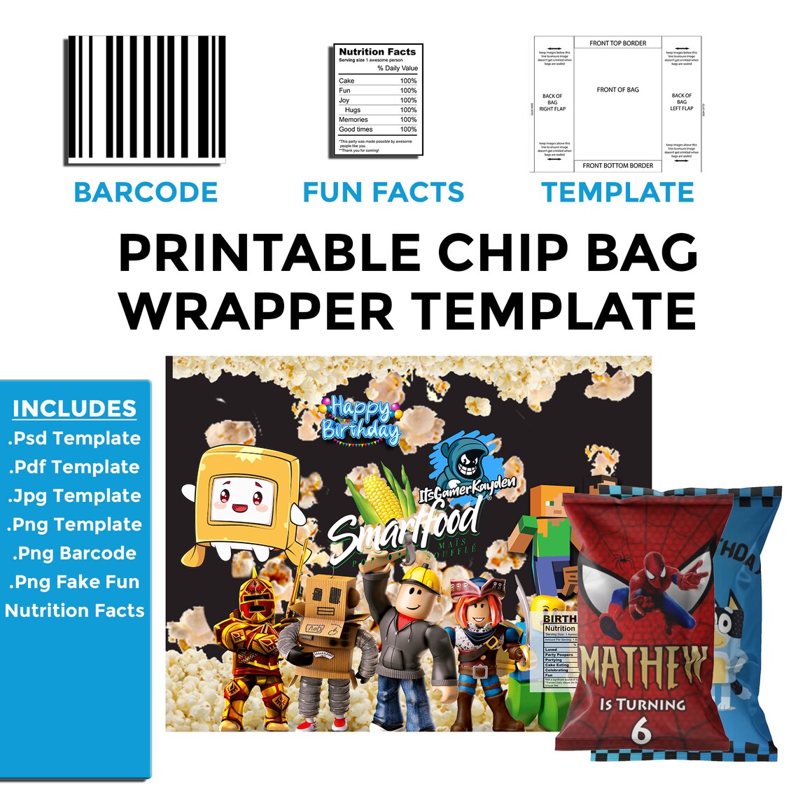 Printable Chip Bag Wrapper Template for Birthday Parties and - Etsy