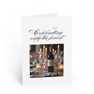 Greeting Cards - 1965 Wine Bottle and Glasses 60th Birthday Celebration, Happy Birthday Card, Milestone Birthday, Cheers Card, Vintage