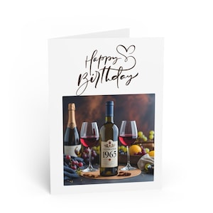 Greeting Cards, 1965 - 60th Birthday Card Bottle of Wine, Celebration Cards, Milestone Birthday Card, Vintage Greeting Card, Party