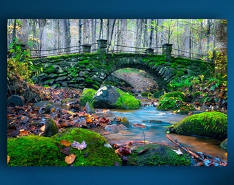 Stone Bridge Elkmont Troll Bridge Over A Gentle Creek In The Woods Large Matte Canvas Photo Print Ready To Hang Wall Art