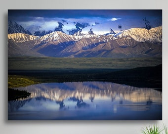 Denali Mount Mckinley Parque Nacional Denali Wonder Lake Reflection lienzo mate grande impresión fotográfica listo para colgar arte de pared