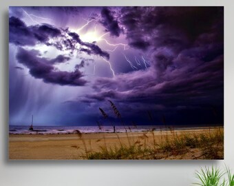 Thunderstorm Ocean Seaside Beach Large Matte Canvas Photo Print Ready To Hang Storm Wall Art