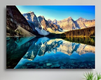 Moraine Lake Alberta, Matte Canvas Photo Print, Alpine Lake, Wilderness Lake Print, Mountain Lake Canvas Photo Print, Large Canvas print