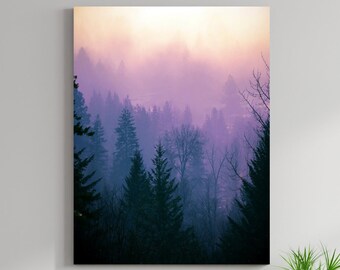 Bosque Árboles Niebla Amanecer Gran lienzo mate Impresión fotográfica Listo para colgar Arte de la pared