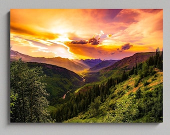 Scenic Landscape Montana Mountains Sunset Large Matte Canvas Photo Print Ready To Hang Sunset Wilderness Wall Art