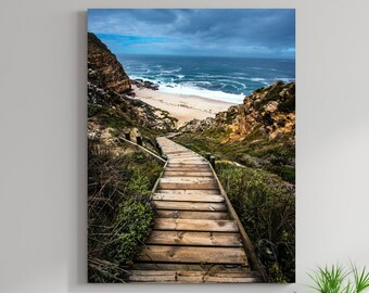 Ocean Seaside Beach Boardwalk Path Lienzo mate grande Impresión fotográfica Grande Listo para colgar Arte de pared escénico