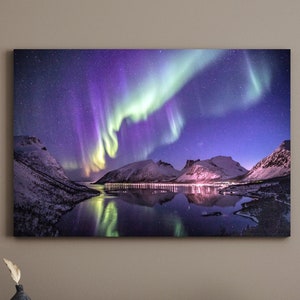 Northern Lights Night Sky Aurora Borealis Large Matte Canvas Photo Print Ready To Hang Celestial Wall Art