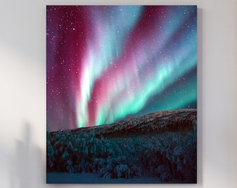 Northern Lights Aurora Borealis Gran lienzo mate Impresión fotográfica Listo para colgar Arte de pared celestial