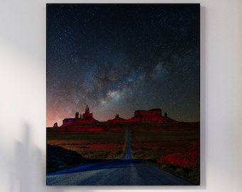 Impresión fotográfica en lienzo mate grande, lista para colgar, con cielo estrellado de Monument Valley, Vía Láctea y galaxia.