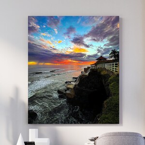 Scenic Sunset Seaside Cliff Retreat Large Matte Canvas Photo Print Ready To Hang Wall Art