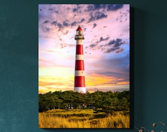 Faro de Bornrif, Países Bajos, puesta de sol, lienzo mate grande, impresión fotográfica, listo para colgar, arte de pared