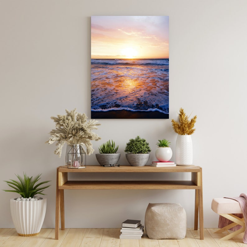 Sunset Ocean Waves Washing Onto the Sandy Beach Large Canvas Photo ...