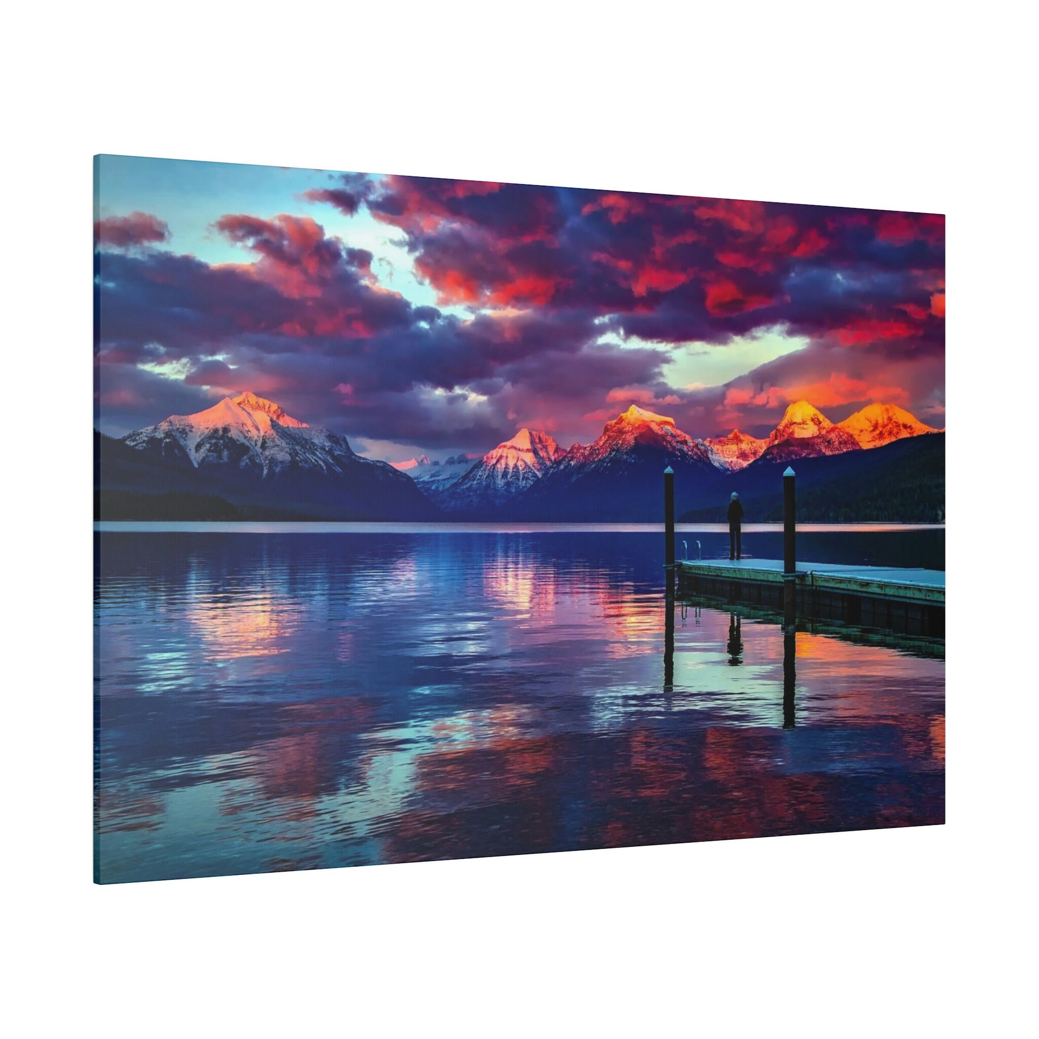 Scenic Landscape Mountain Lake Sunset Large Matte Canvas Photo Print ...