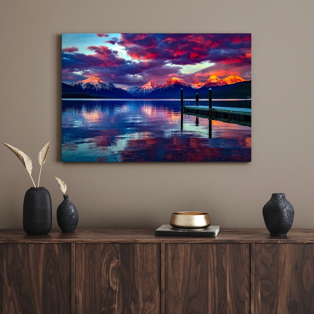 Scenic Landscape Mountain Lake Sunset Large Matte Canvas Photo Print ...