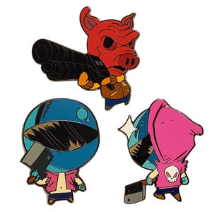 Hotline Miami chibi pin set by Erick Scarecrow x Devolver Digital