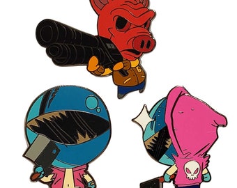 Hotline Miami chibi pin set by Erick Scarecrow x Devolver Digital