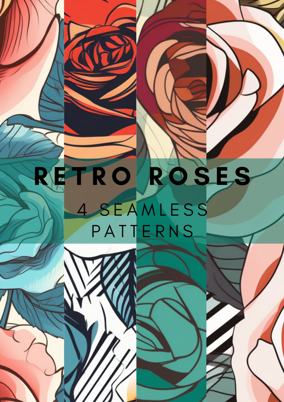 Cyan Roses Seamless Pattern Retro Roses - Seamless Patterns - Etsy