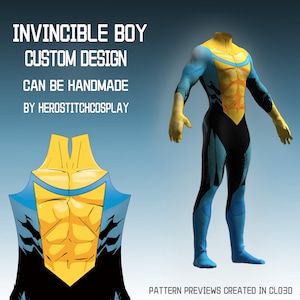 Invincible Boy Cosplay Bodysuit Pattern | Blue Yellow Superhero Dye Sublimation (PDF)