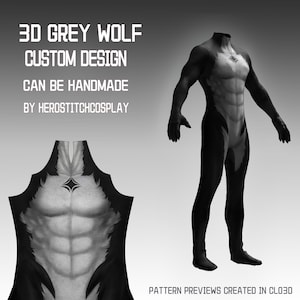 Grey Wolf Cosplay Bodysuit Pattern | Realistic Fur Muscle Suit Template (PDF)