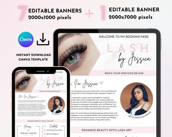 Plantilla de programación de Lash Tech Acuity, plantilla de marca de Canva para peluqueros profesionales, MUA Acuity, sitio web de negocios de bricolaje