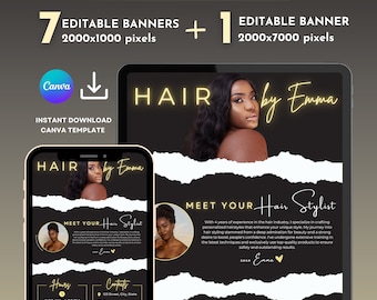 Hair Stylist Acuity Scheduling Template, Lash Tech Branding, Nail Tech Website, DIY Canva Templates, Fully Editable Black and Gold Acuity