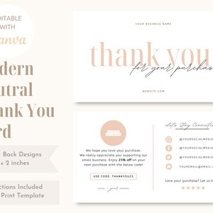 Editable Modern Business Thank You Card Canva Template Insert Packaging ...