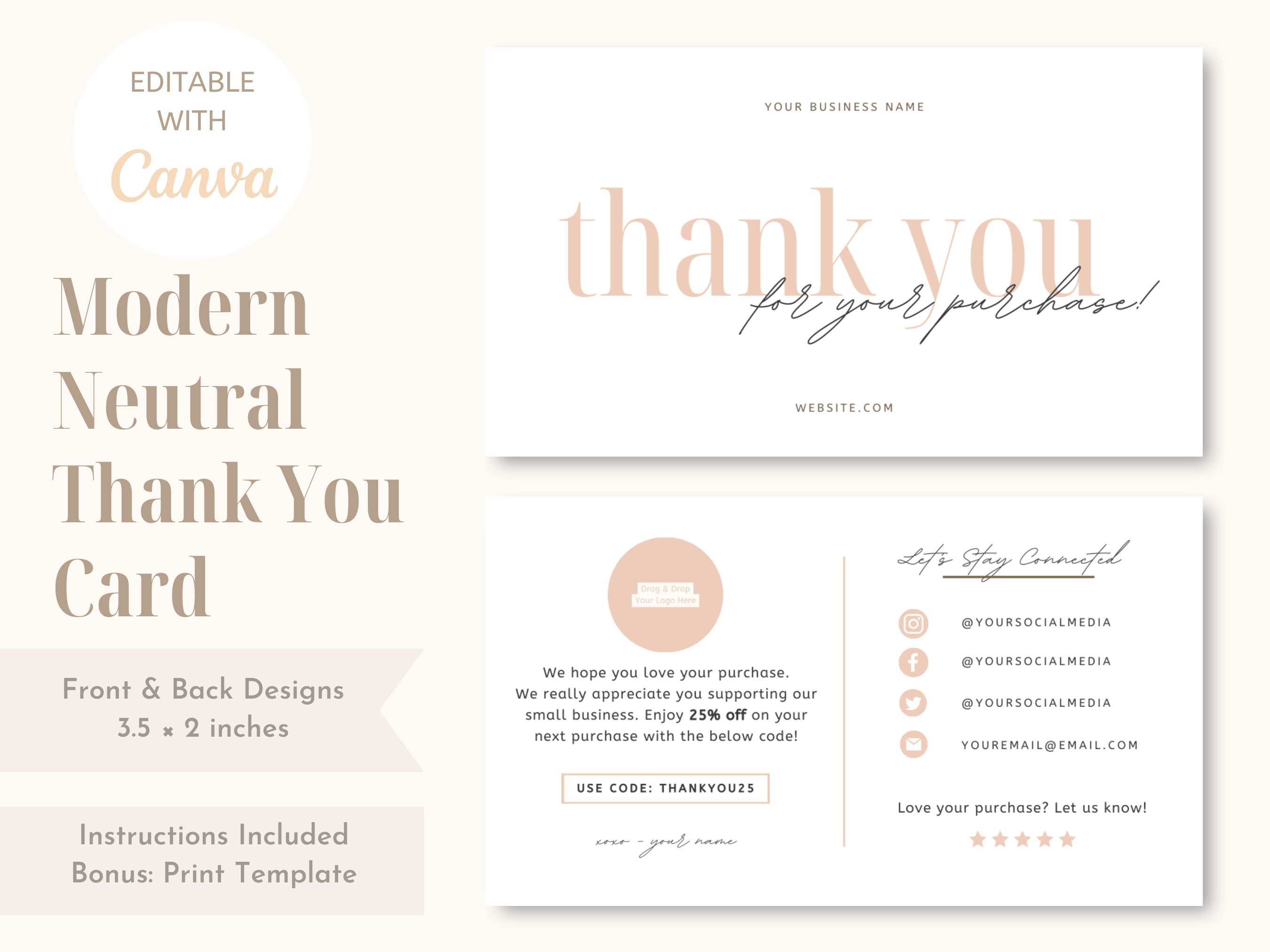 Editable Modern Business Thank You Card Canva Template Insert Packaging ...