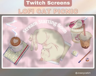 Lofi Cat Picnic Twitch Screens | Animated & Static | Stream Starting, Be Right Back, Stream Ending, Stream Offline