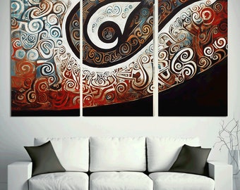 Maori Abstract Art Inspired by Buck Nin - Set of 3 Panel Wall Prints