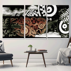 Maori Abstract Art - New Zealand Fern Leaf Series - Set of 3 Unique Digital Prints, 3 X Panel and 2 AO size Prints