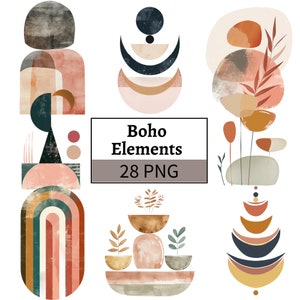 Boho Clipart bundel Boho elementen illustratie PNG Abstract Boho Graphics Scrapbooking commercieel gebruik Mixed Media digitale papier ambachten