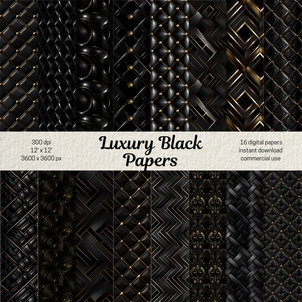 Luxury Black Digital Paper, Luxurious Dark Background for Digital and Paper Crafts, Glamourous Seamless Pattern for Junk Journals Scrapbook