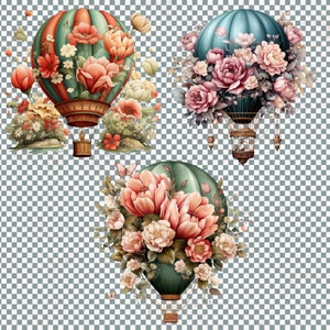 Hot Air Balloon Clipart, Vintage Hot Air Balloon PNG, Greeting Card ...